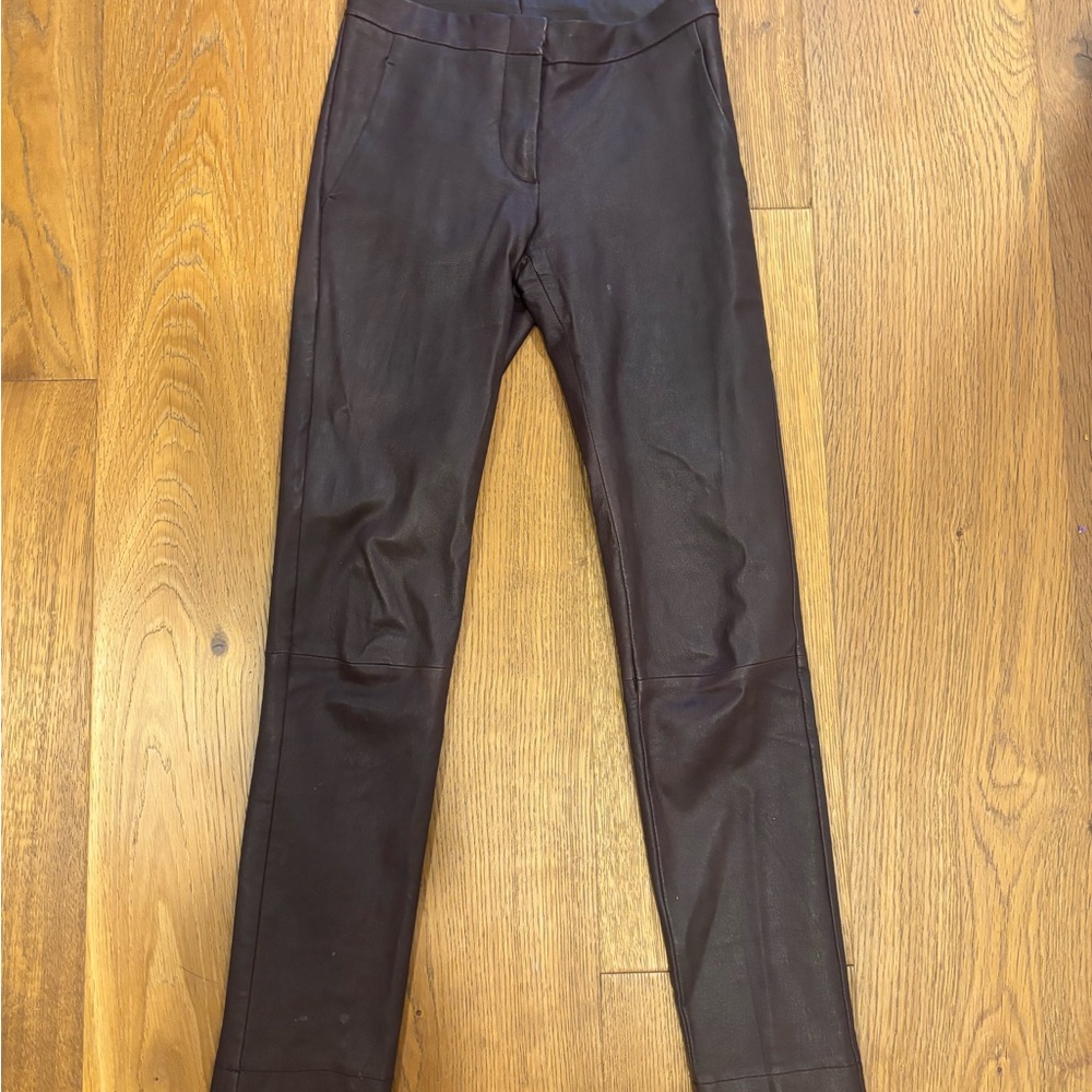Lamb Leather Skinny Leg Pants in Deep Brown